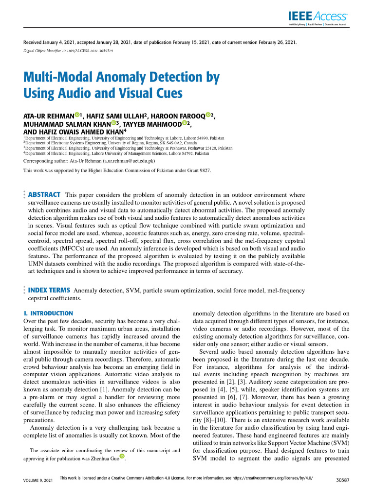 Multi-Modal Anomaly Detection Using Audio-Visual Cues | PDF | Support ...