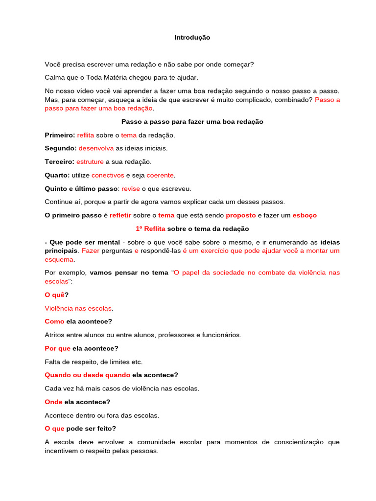 5 Passos para Desenvolver Uma Redação | PDF