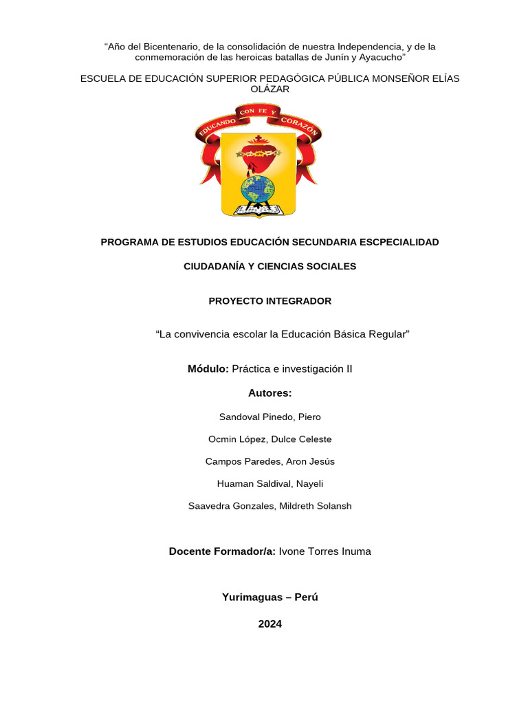 Mejora de la convivencia escolar EBR | PDF | Enseñando | Aprendizaje