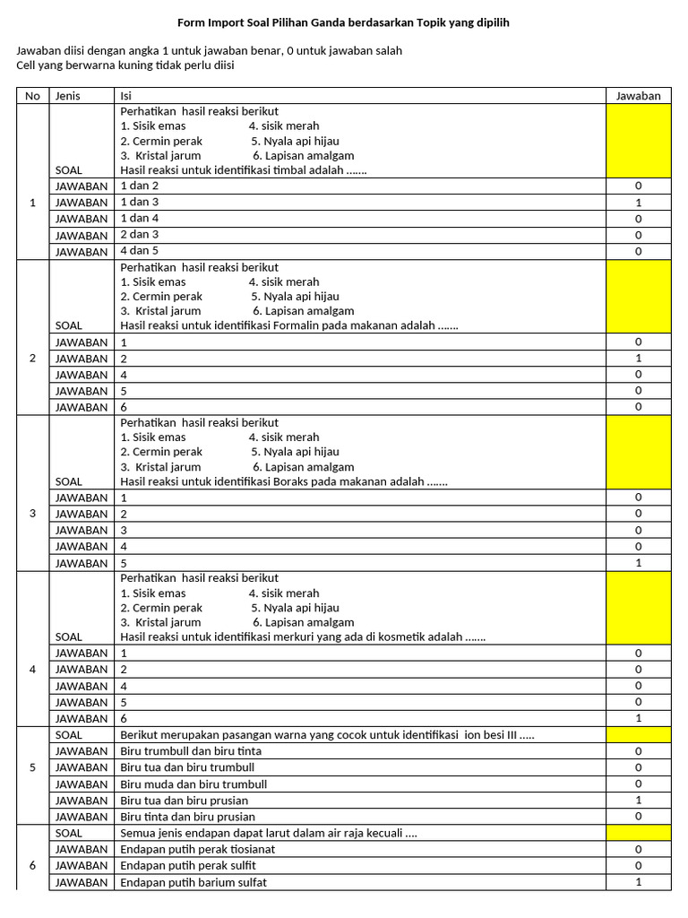 Jawaban Soal Identifikasi Reaksi | PDF