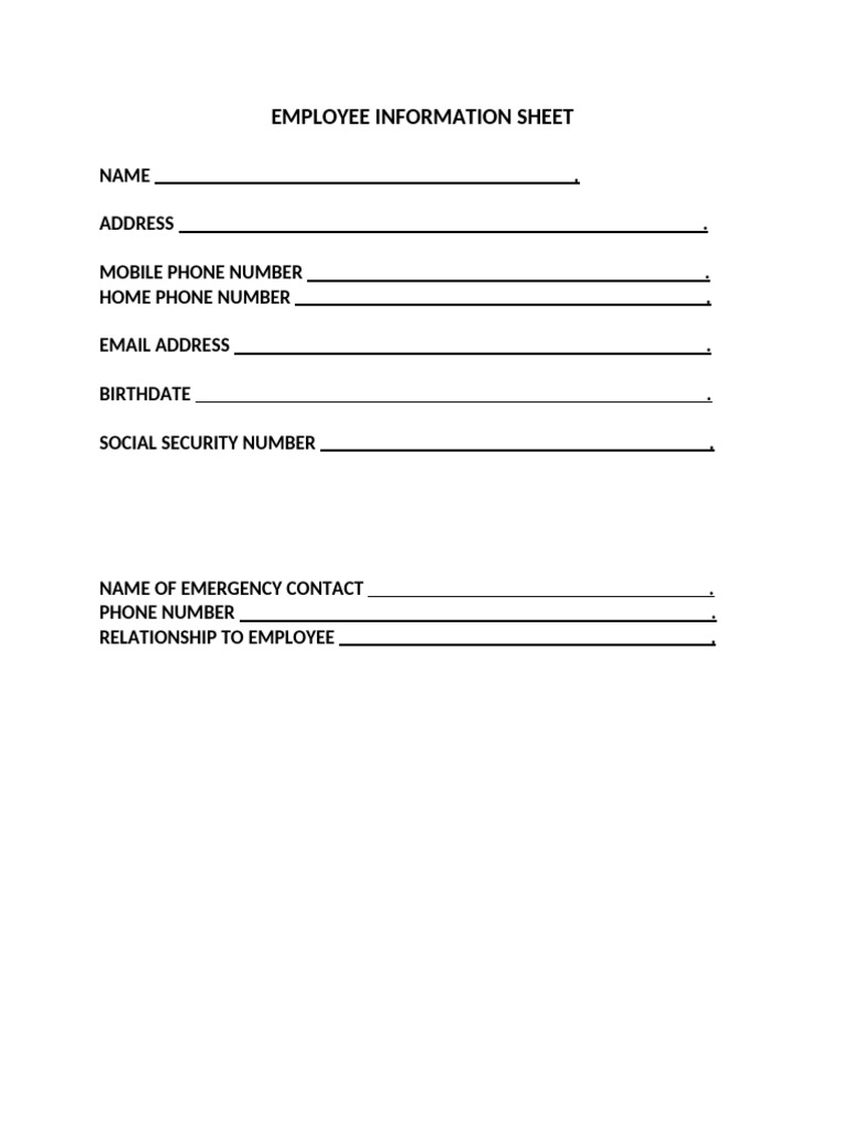Employee Information Sheet Template | PDF