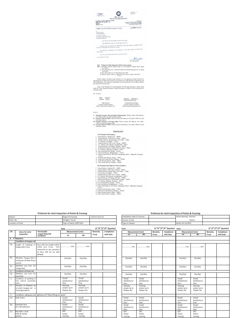 Joint Inspection Proforma for Points | PDF | Transport Infrastructure ...