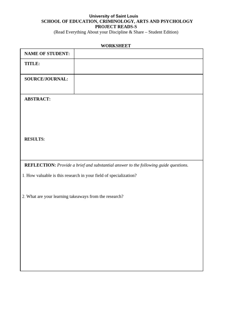 Project READS Students Template | PDF