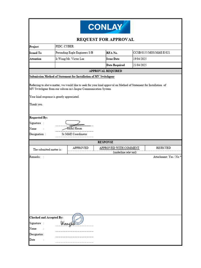 Method Statement for MV Switchgear Installation | PDF | Insulator ...