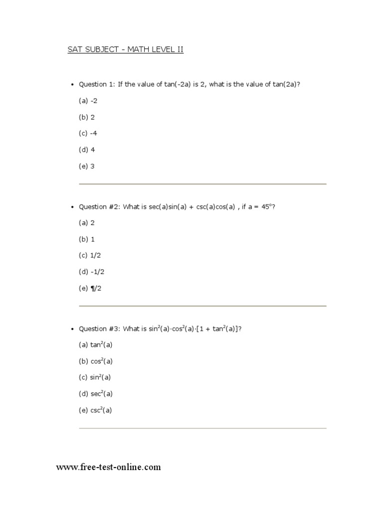 Sat Subject - Math Level Ii | PDF | Teaching Methods & Materials ...