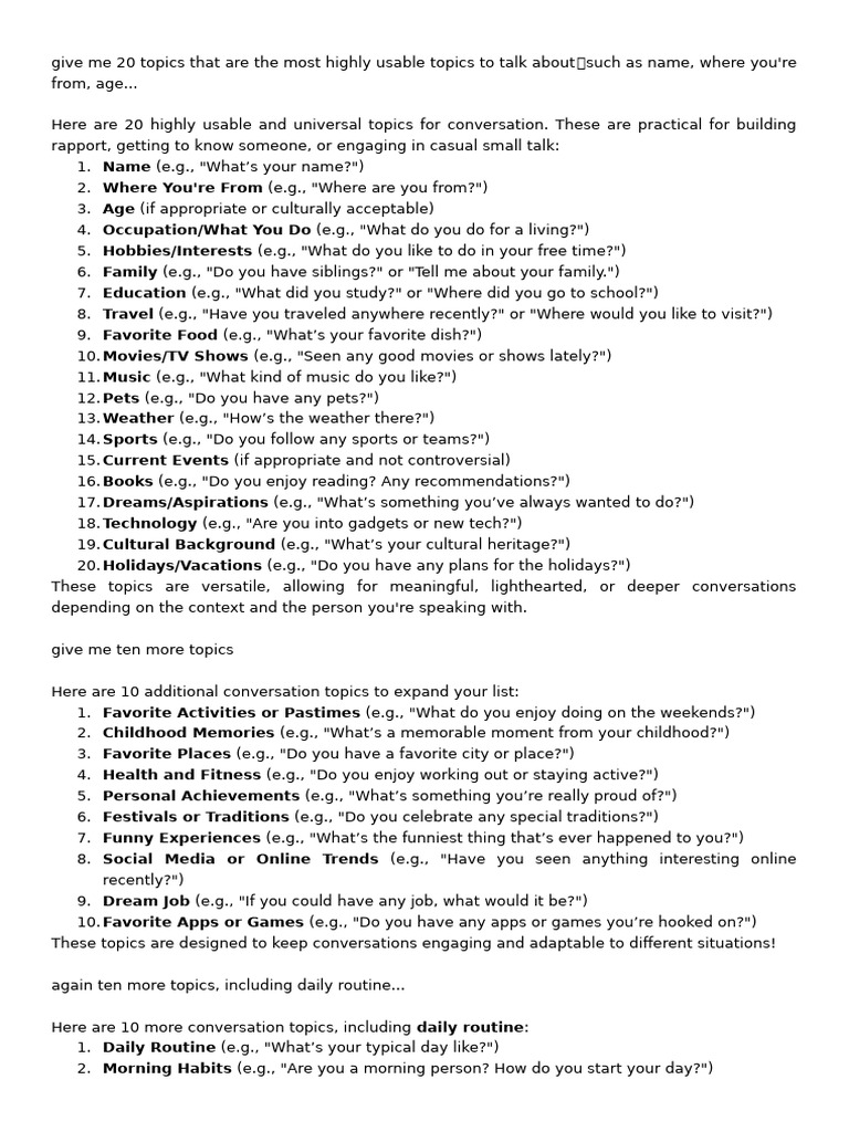 40 Engaging Conversation Topics | PDF | Coffeehouse