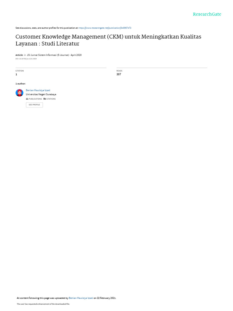 Customer Knowledge Management CKM Untuk Meningkatk | PDF