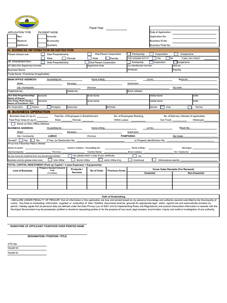 Unified Business Permit Application Form | PDF | Lease | Fee