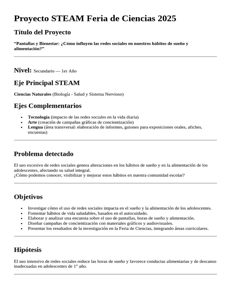 Proyecto STEAM Feria de Ciencias 2025 - Milciades - 035000 | PDF ...
