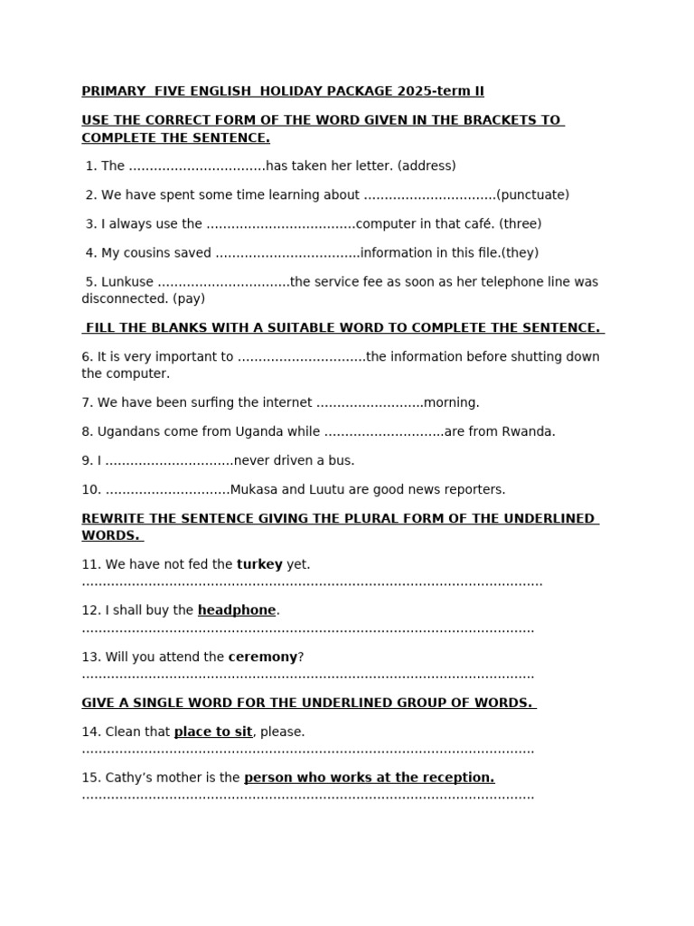 P5 English Holiday Package 2025 Term II | PDF