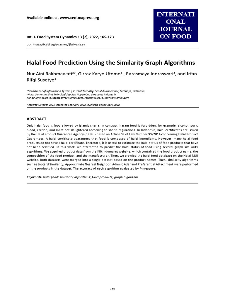 Halal Food Status Prediction Algorithms | PDF