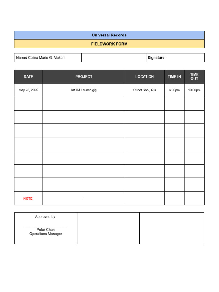 October Field Work Form | PDF