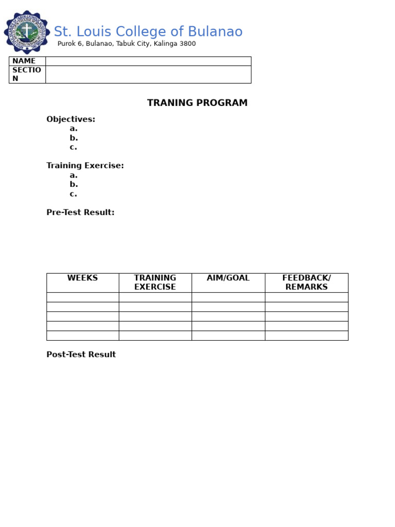 Training Program Template Pdf