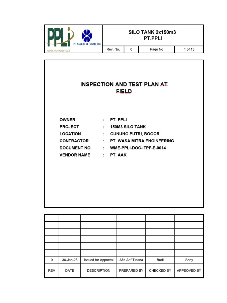Silo Crack Testing Inspection Plan | PDF | Welding | Construction