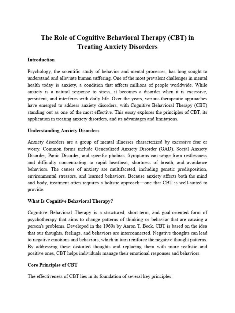 CBT for Treating Anxiety Disorders | PDF | Cognitive Behavioral Therapy ...