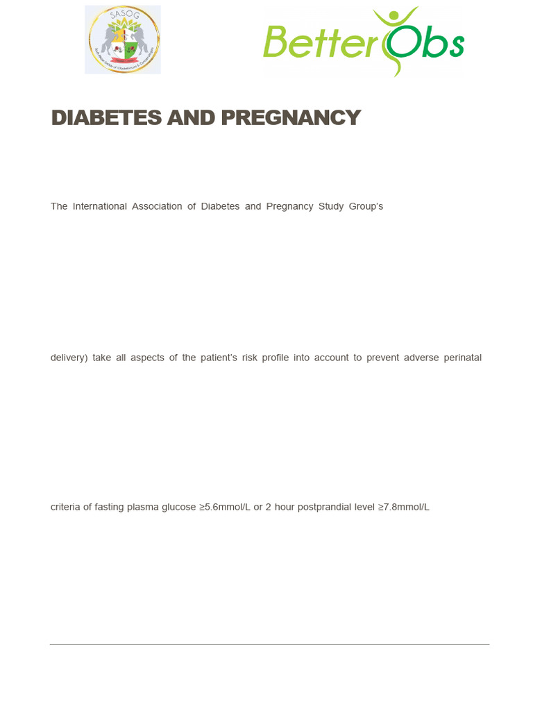 Diabetes Management in Pregnancy | PDF | Gestational Diabetes | Diabetes