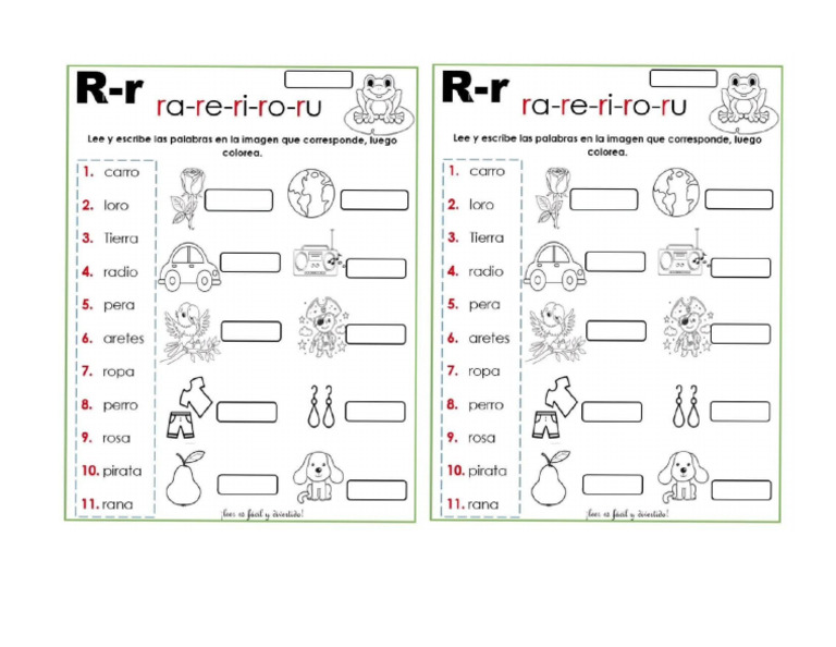 Ejercicios Con La Letra r | PDF