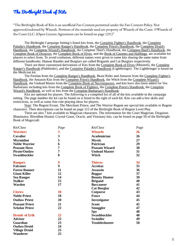 Birthright Kits Guide for Players | PDF | Literary Concepts | D20 System
