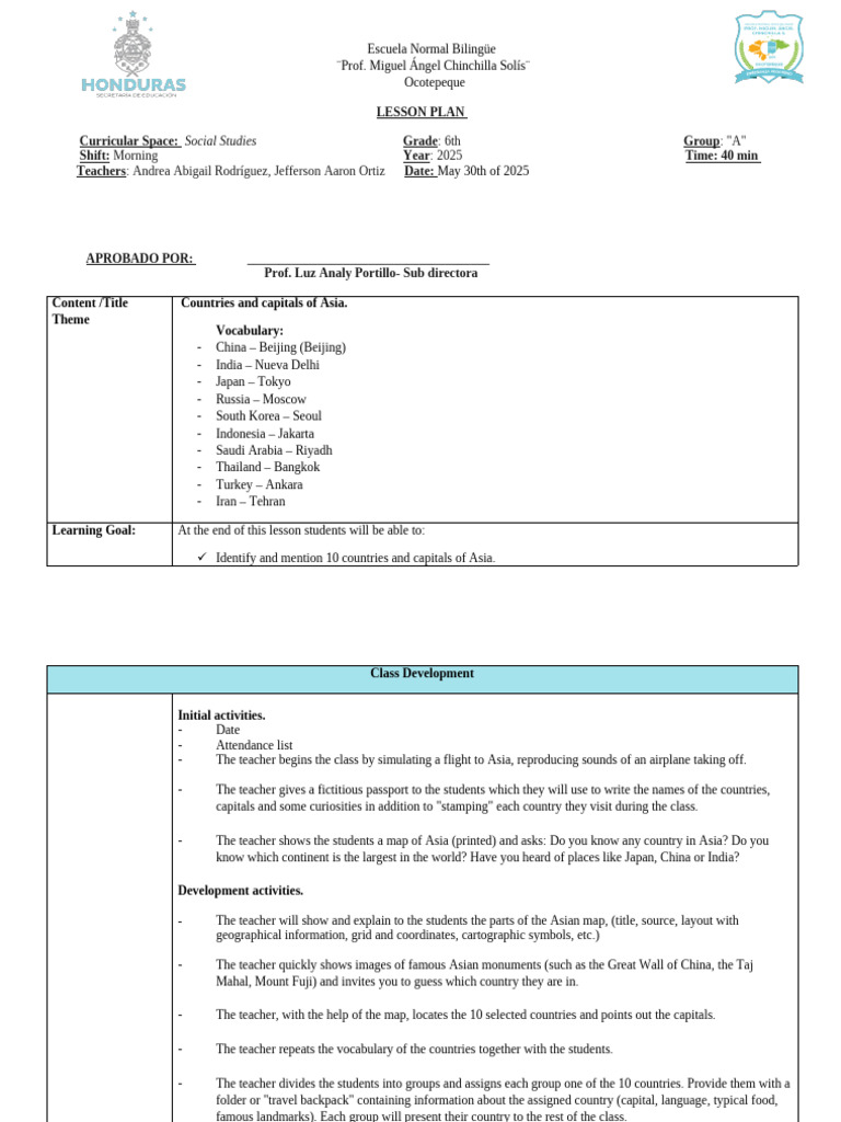 Lesson Plan (Geography) Aaron and Aby | PDF | Asia | Geography