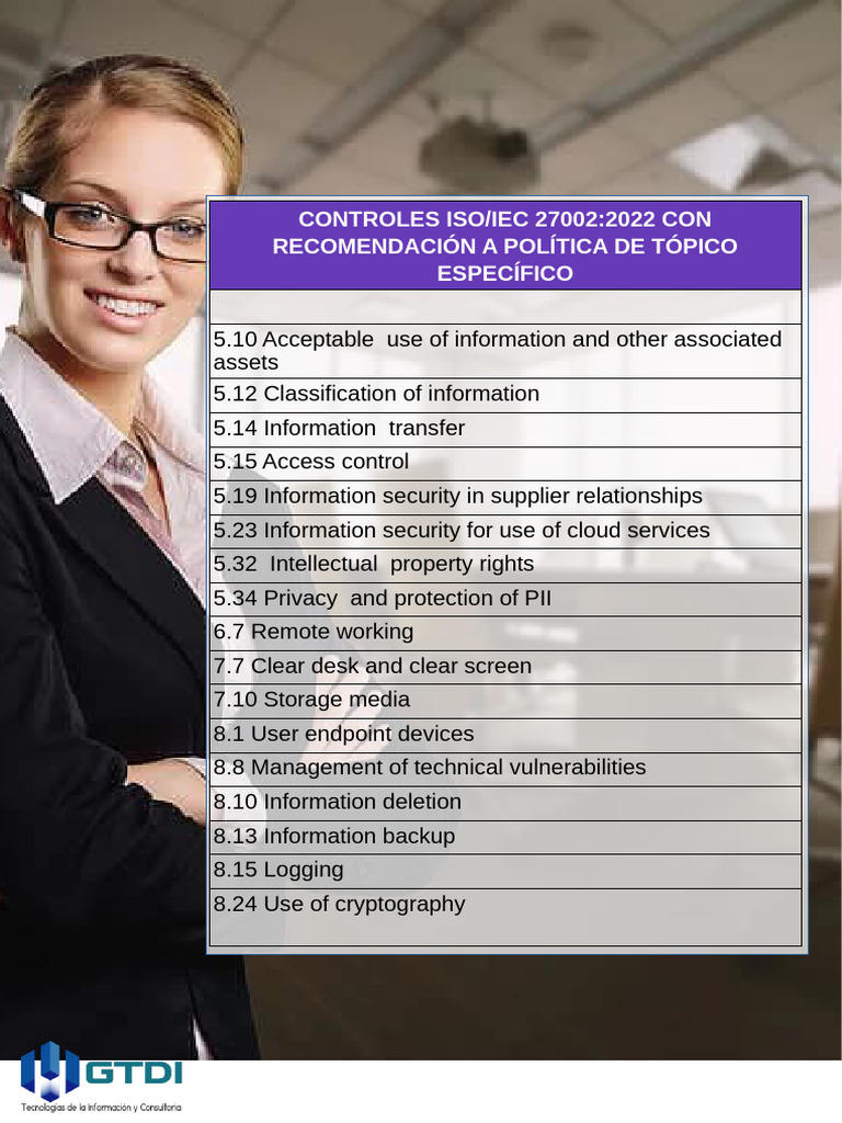 CONTROLES ISO/IEC 27002:2022 CON Recomendación A Política de Tópico ...