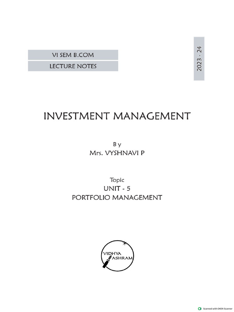 Vi Sem Bcom Investment Management Unit 5 Portfolio Management Notes VP ...