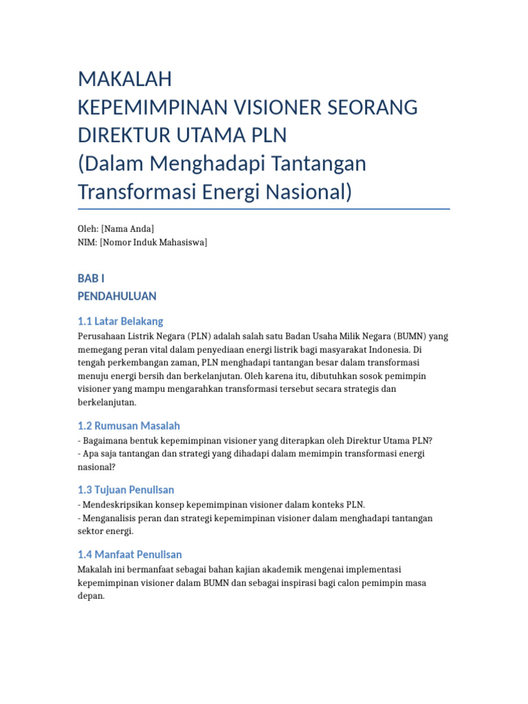 Kepemimpinan Visioner di PLN | PDF