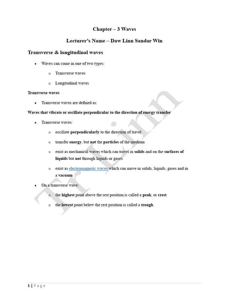 Transverse and Longitudinal Waves Explained | PDF | Electromagnetic ...