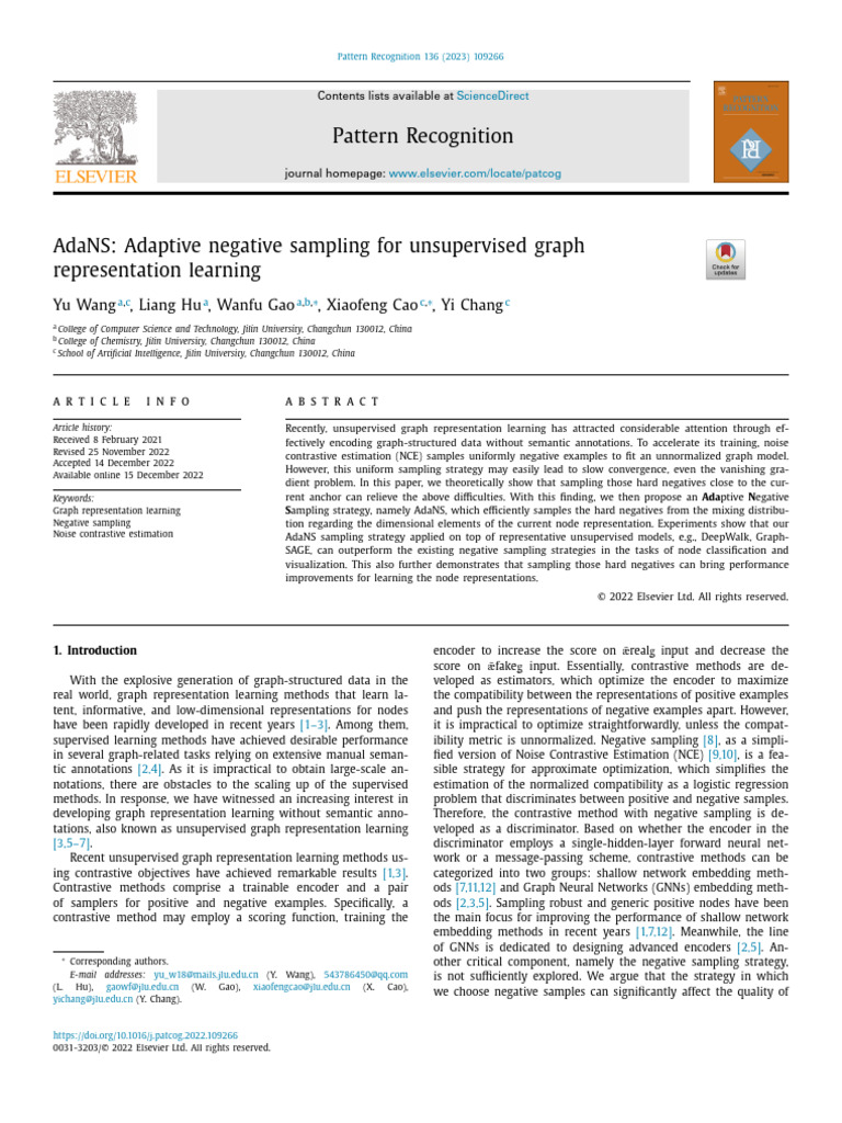 AdaNS Adaptive Negative Sampling For Unsupervised Graph Representation ...