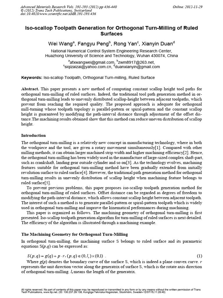 Iso Scallop Toolpath Generation For Orthogonal Turn Milling of Ruled ...