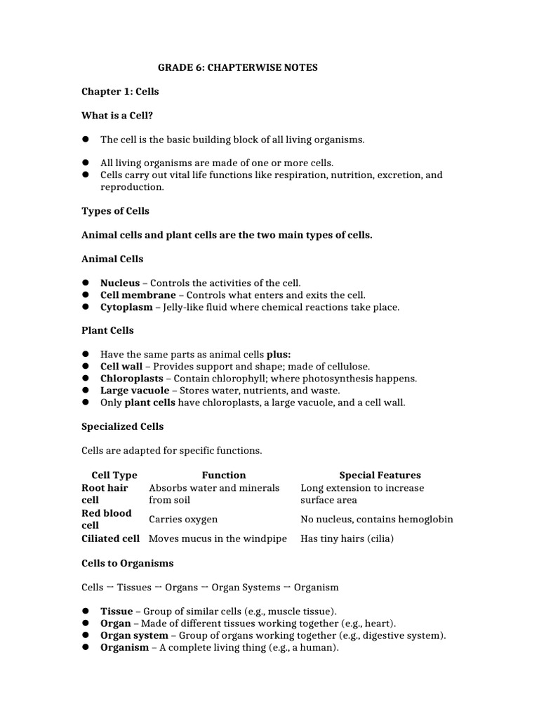 Grade 6 Science Chapter Notes | PDF | Sexual Reproduction | Tissue ...
