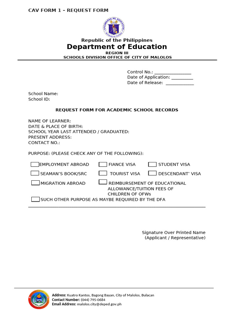 Malolos Academic Records Request Form | PDF