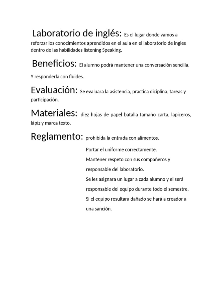 Laboratorio de Inglés: Reforzo y Evaluación | PDF
