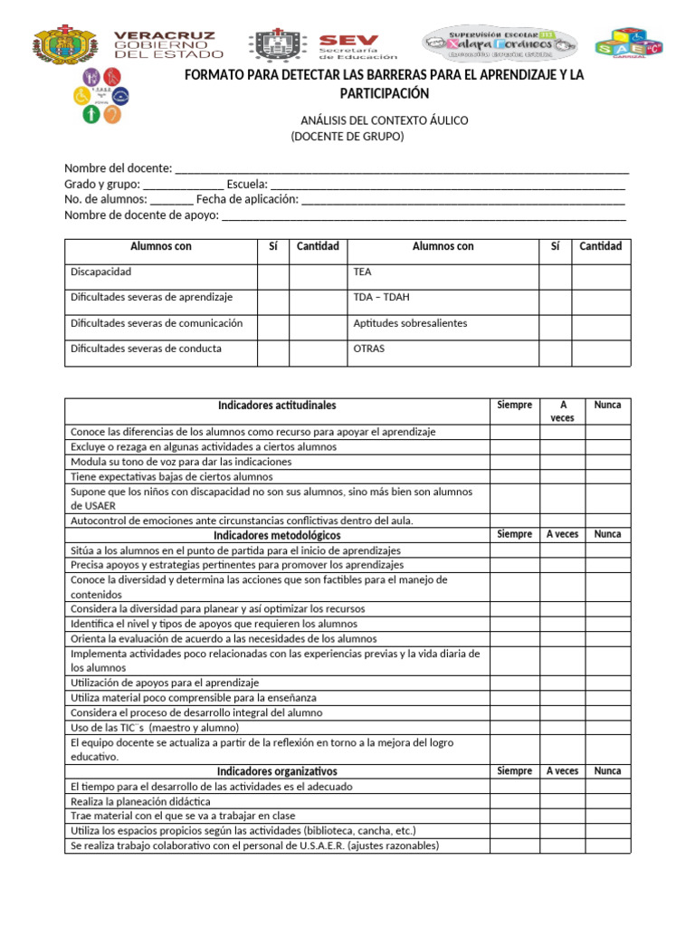 Form - para Detectar Bap | PDF | Enseñando | Aprendizaje