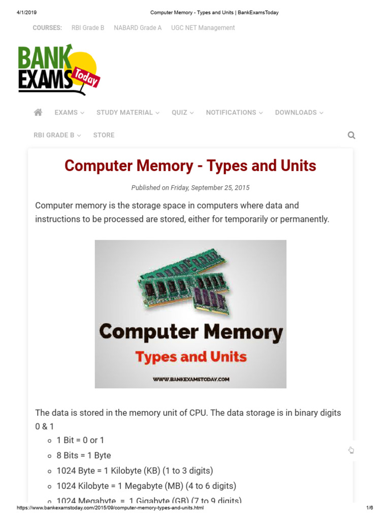 Computer Memory - Types and Units _ BankExamsToday | PDF | Byte ...