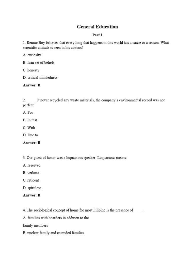 General Education Quiz Questions and Answers | PDF | Universe | Mass