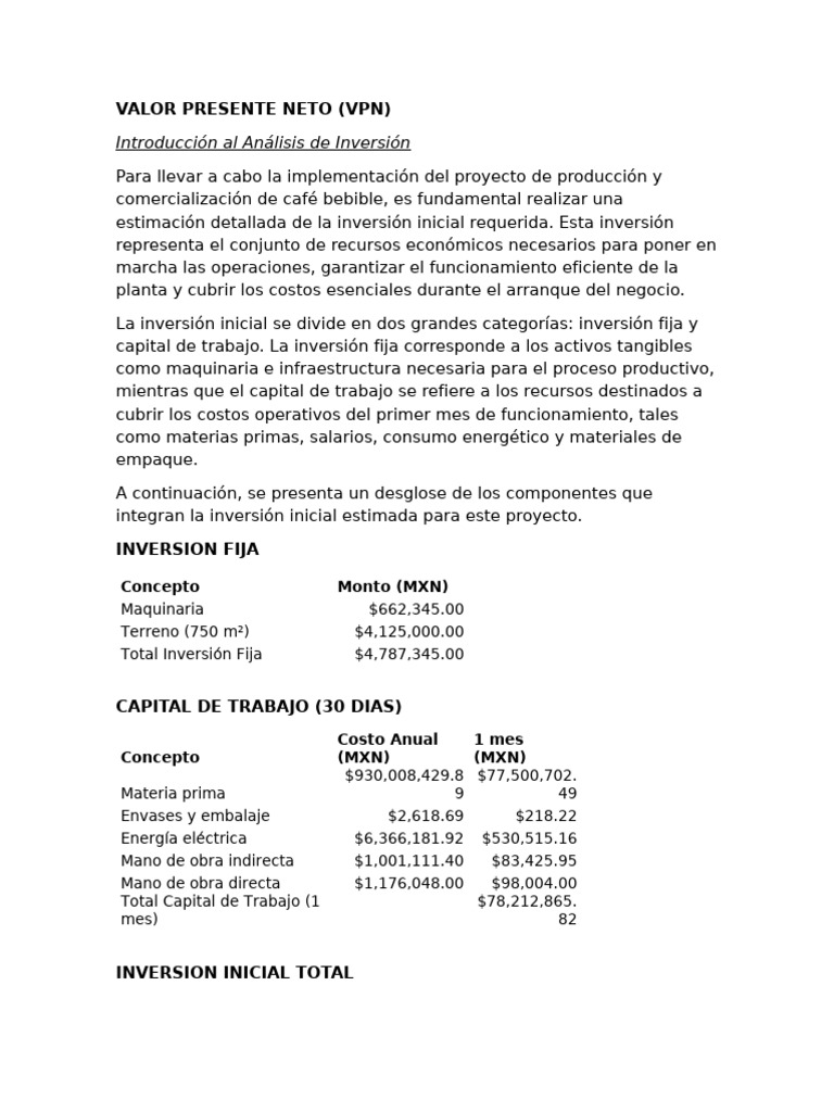 Valor Presente Neto | PDF | Flujo de caja descontado | Inversiones
