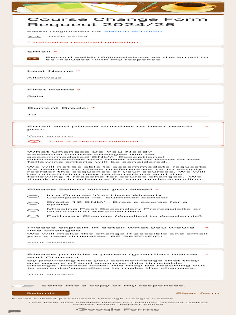 Course Change Form Request 202425 | PDF
