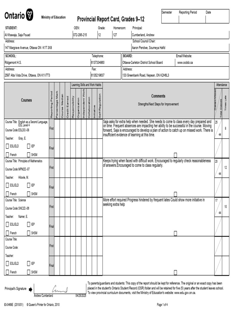 Grade 12 Report Card Summary 2025 | PDF | Individualized Education ...