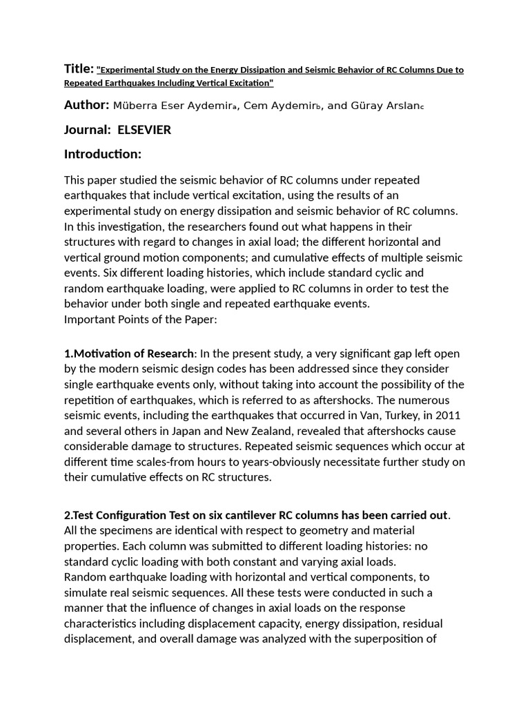 Seismic Behavior of RC Columns Under Repeated Earthquakes | PDF ...