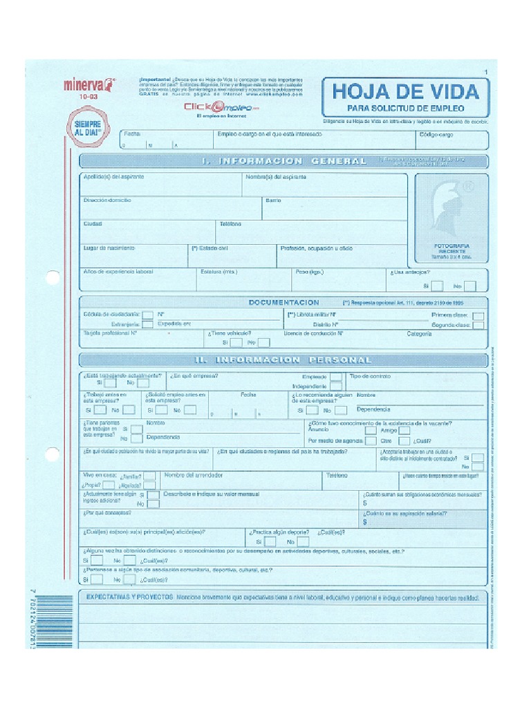 Hoja de vida para llenar