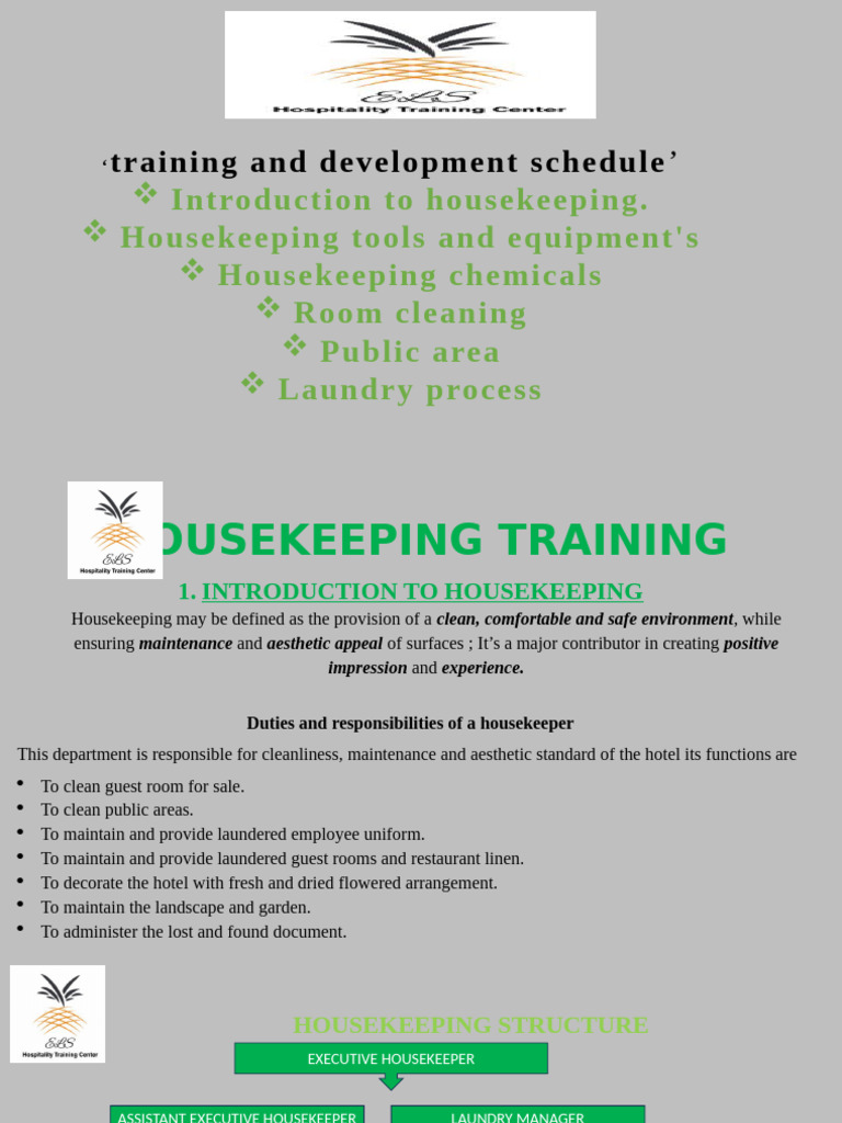 Housekeeping Training Schedule Guide | PDF | Housekeeping | Vacuum Cleaner