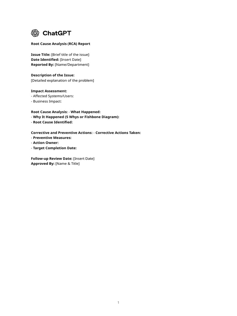 Root Cause Analysis Report Template | PDF