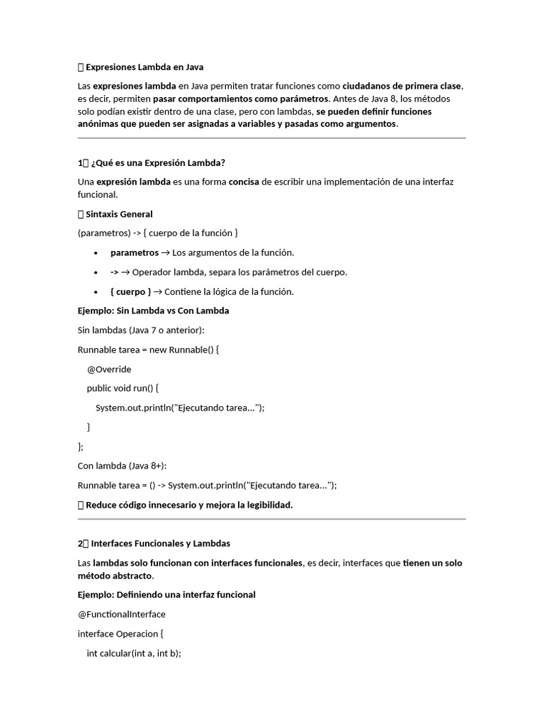 Expresiones Lambda en Java: Guía Completa | PDF | Función anónima ...