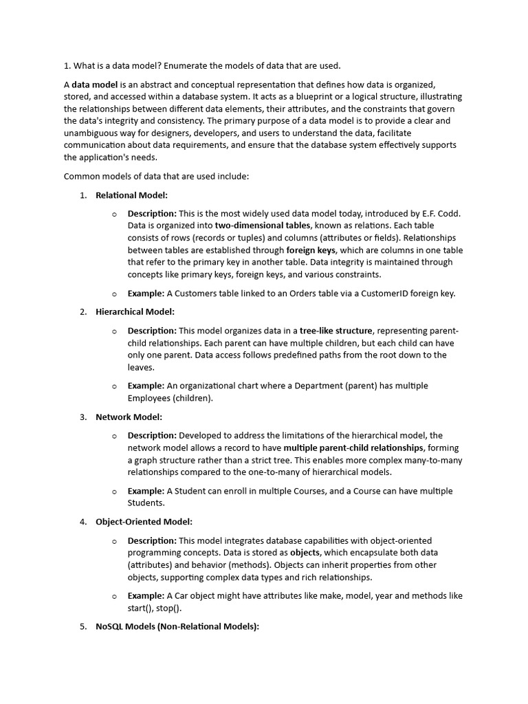 Overview of Data Models and Keys | PDF | Database Transaction ...