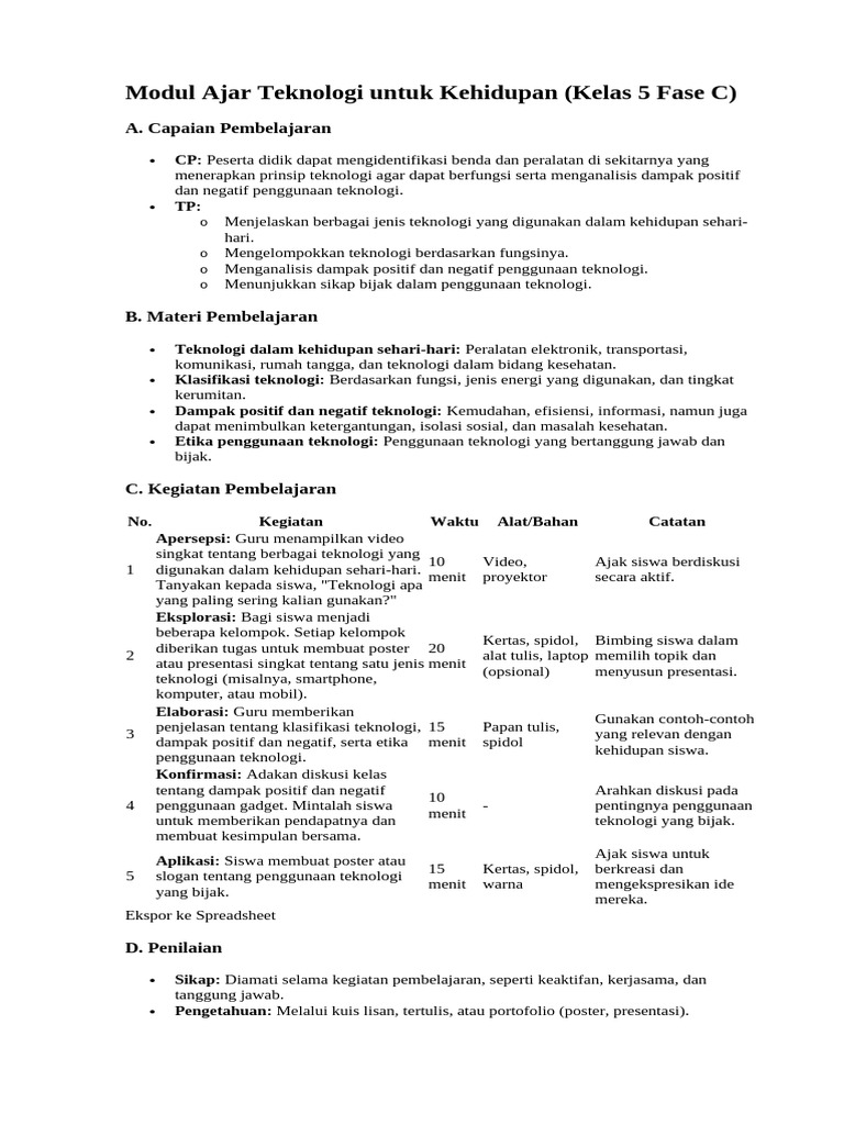 Modul Ajar Teknologi Kelas 5 Bab 3 | PDF