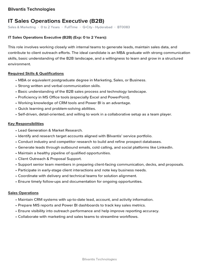 IT Sales Operations Executive Role | PDF
