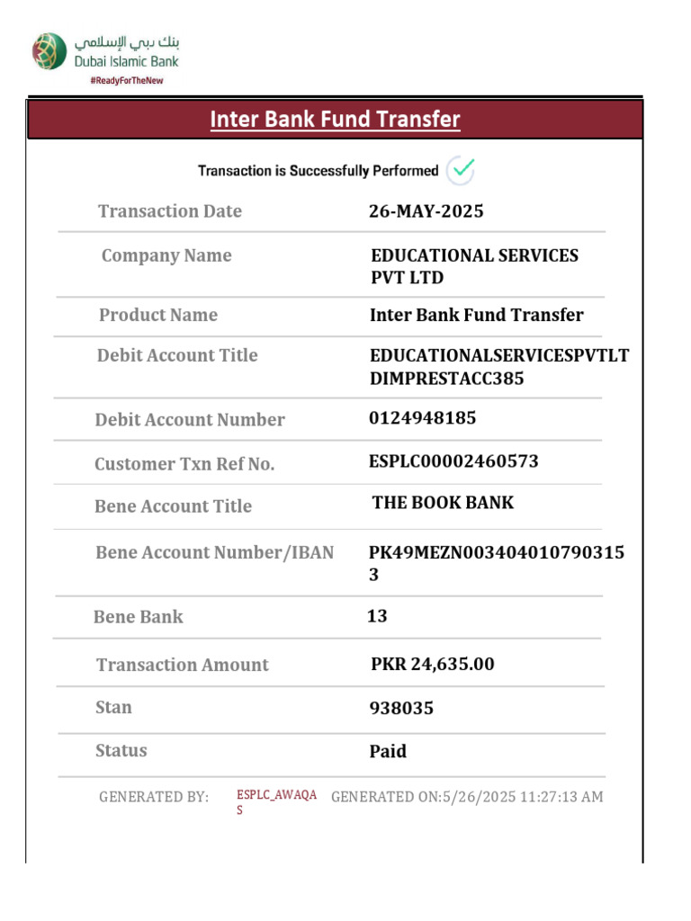 Inter Bank Fund Transfer Receipt | PDF