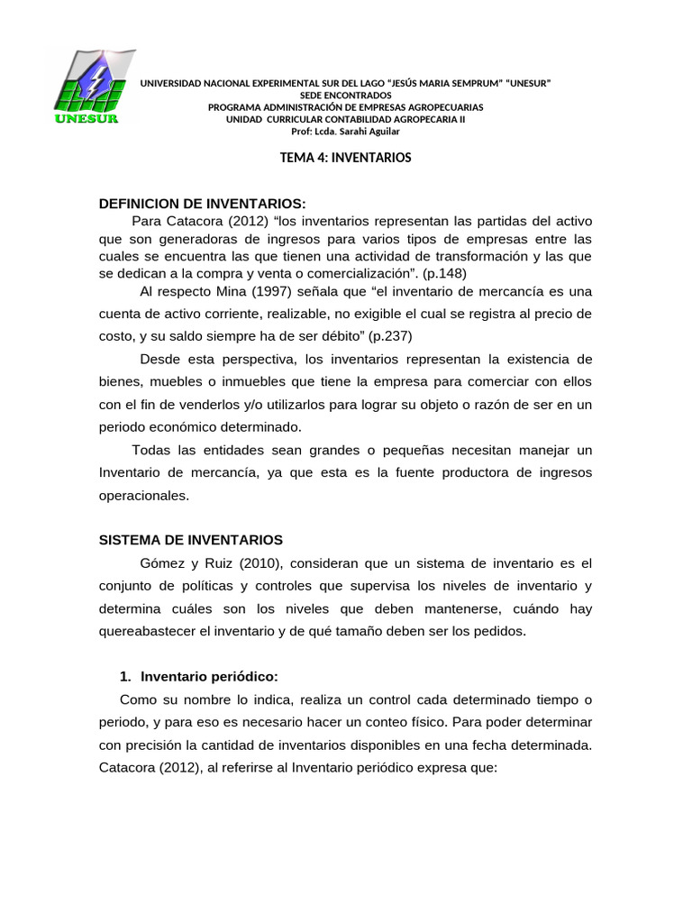 Tema #4 Inventarios SSS | PDF | Valoración (Finanzas) | Contabilidad