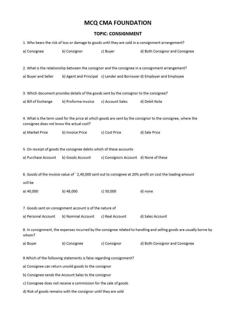 MCQ Consignment | PDF | Business