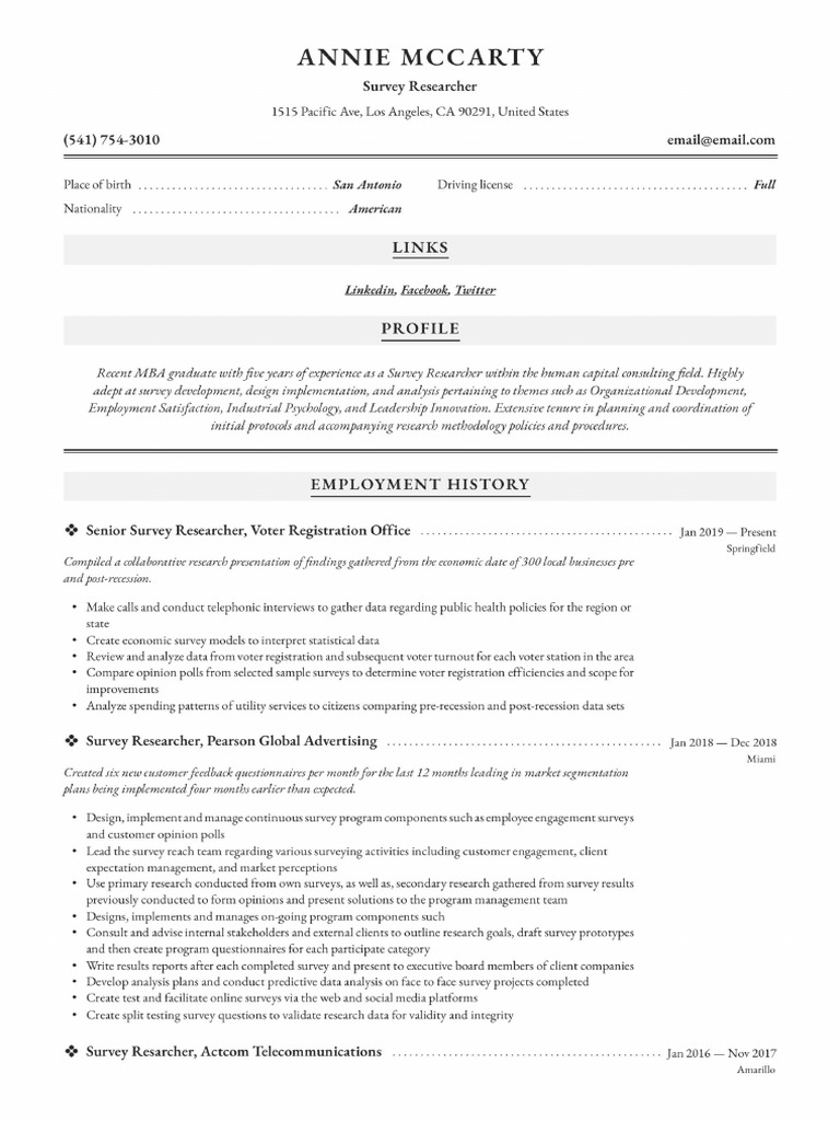 Survey Researcher Resume | PDF